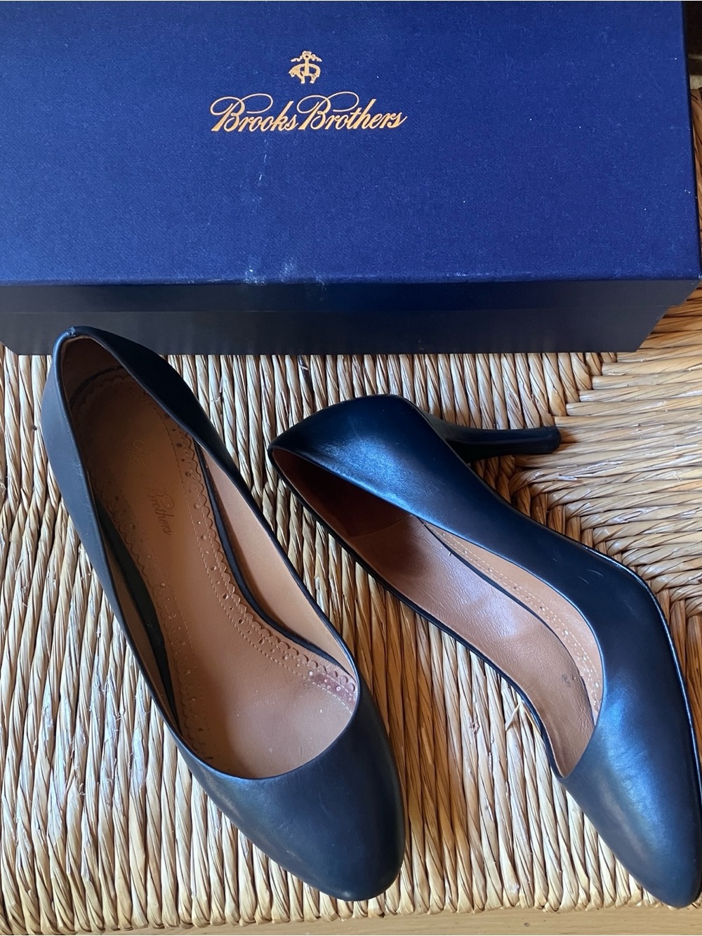 Brooks Brothers Navy Leather Pointed-Toe Pumps